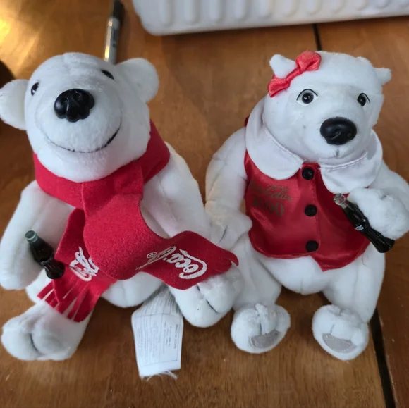 Coca-Cola Vintage Polar Bear Plush Set 1998 1999 Red Scarf Vest Mascot 2pc - Picture 11 of 11